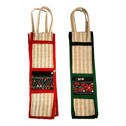 Eco-Friendly Shantiniketan Jute Bag for Water Bottles Pack of 2 - AP BAG BHANDAR