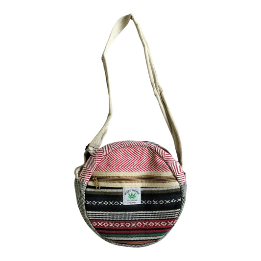 Handcrafted Shantiniketan Round Cotton Sling Bag – Made with Pure Hemp